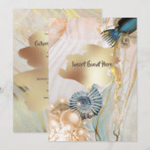 Nautische shell octopus marmeren goud waterverf kaart (Voorkant / Achterkant)