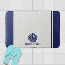 Nautische Shell op Navy Bath Mat