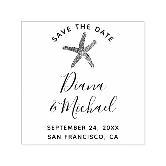 Nautische Starfish BEWAREN DE DATUM-kalligrafie Zelfinktende Stempel (Design)