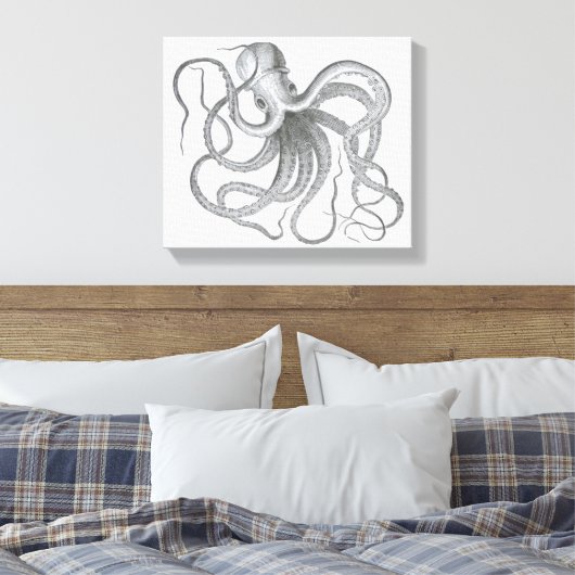 Nautische steampunk octopus kraken tekening canvas afdruk (Insitu (Slaapkamer))