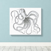 Nautische steampunk octopus kraken tekening canvas afdruk (Insitu (Houten vloer))