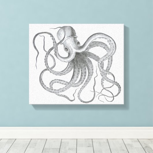 Nautische steampunk octopus kraken tekening canvas afdruk (Insitu (Houten vloer))