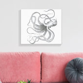 Nautische steampunk octopus  kraken tekening canvas afdruk (Insitu (Woonkamer))