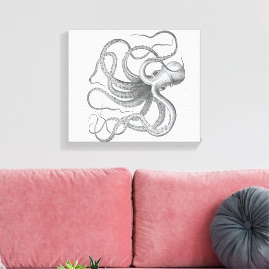 Nautische steampunk octopus kraken tekening canvas afdruk (Insitu (Woonkamer))