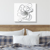 Nautische steampunk octopus  kraken tekening canvas afdruk (Insitu (Slaapkamer))