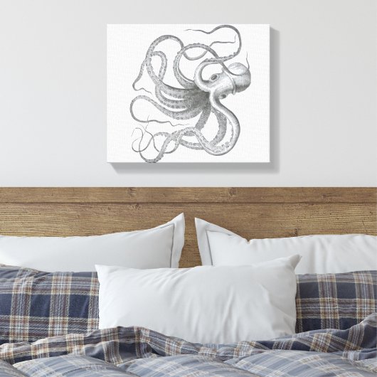 Nautische steampunk octopus  kraken tekening canvas afdruk (Insitu (Slaapkamer))
