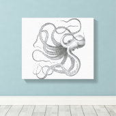 Nautische steampunk octopus  kraken tekening canvas afdruk (Insitu (Houten vloer))