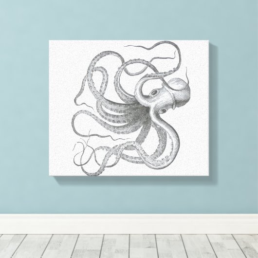 Nautische steampunk octopus  kraken tekening canvas afdruk (Insitu (Houten vloer))