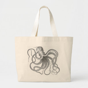 Nautische steampunk octopus kraken tekening grote tote bag