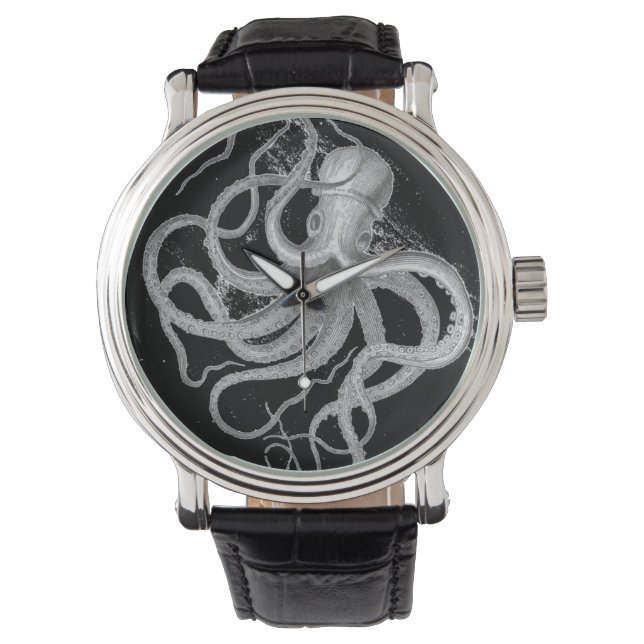 Nautische steampunk octopus  kraken tekening horloge (Voorkant)
