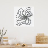 Nautische steampunk octopus kraken tekening poster (Keuken)