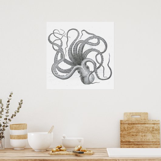 Nautische steampunk octopus  kraken tekening poster (Keuken)