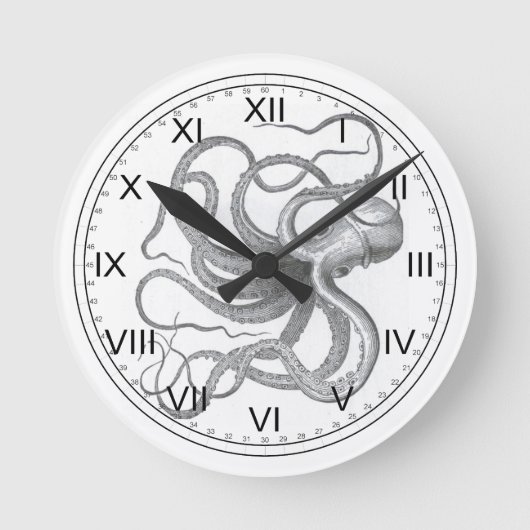 Nautische steampunk octopus kraken tekening ronde klok (Voorkant)