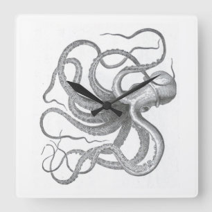 Nautische steampunk octopus  kraken tekening vierkante klok