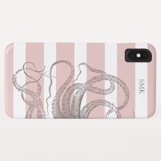 Nautische  Steampunk octopus op roze strepen Case-Mate iPhone Case (Achterkant (horizontaal))