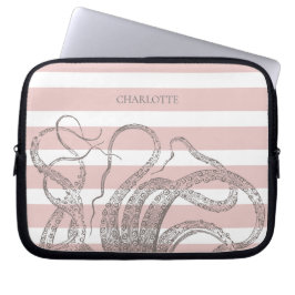 Nautische Steampunk octopus op roze strepen Laptop Sleeve
