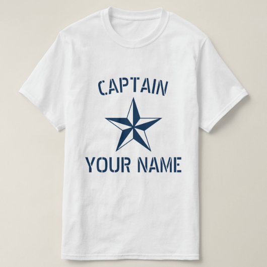 Nautische ster, blauwe witte boot kapitein t-shirt (Design voorkant)