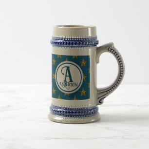 Nautische Ster Monogram Familienaam Letter Bierpul