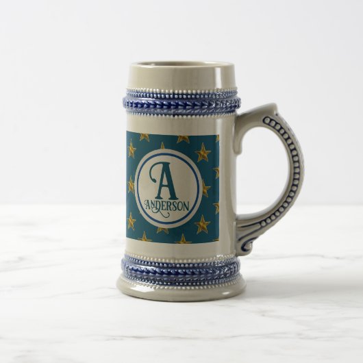 Nautische Ster Monogram Familienaam Letter Bierpul (Rechts)