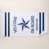 Nautische ster welkom aan boord aangepaste scheeps strandlaken (Voorkant)