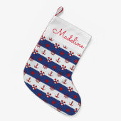 Nautische sterren en strips | Jouw namen toevoegen Kleine Kerstsok (Voorkant (Hangend))