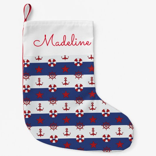 Nautische sterren en strips | Jouw namen toevoegen Kleine Kerstsok (Voorkant)