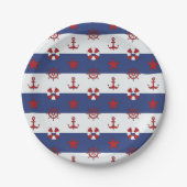 Nautische sterren en strips papieren bordje (Voorkant)