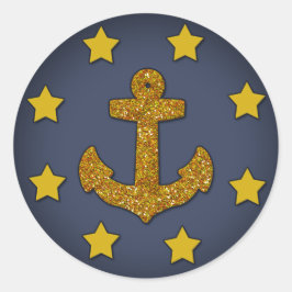 Nautische Sticker, marineblauw, goudstaar Ronde Sticker