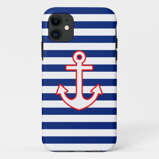Nautische stijl anker icoon op strepen Case-Mate iPhone case (Achterkant)