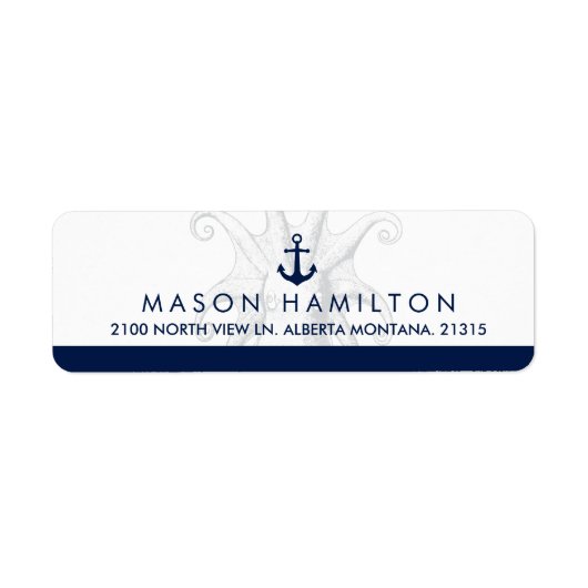 Nautische Stijl Octopus en Anker | Retouradres Etiket (Voorkant)