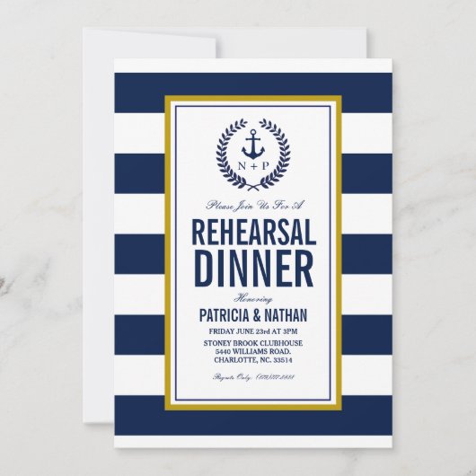 Nautische stijl repetitie diner kaart (Voorkant)