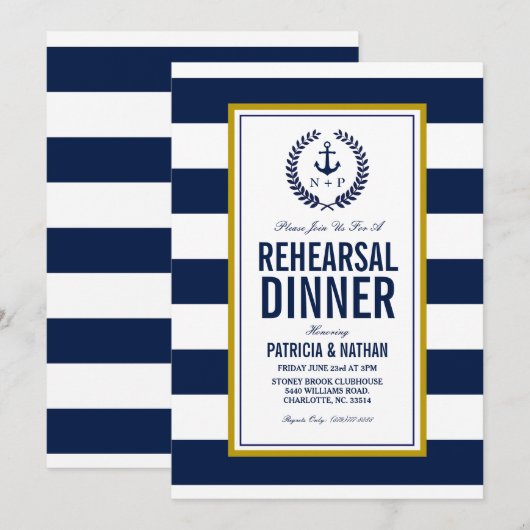 Nautische stijl repetitie diner kaart (Voorkant / Achterkant)