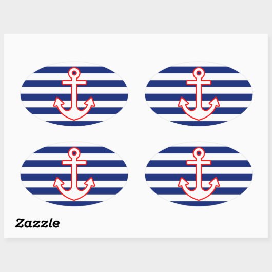 Nautische stijlbevestiging op stripesdek ovale sticker (Vel)