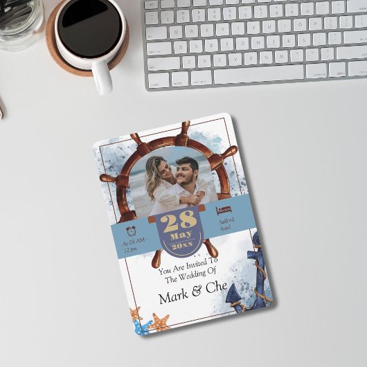 Nautische stijlvolle bruiloft kaart