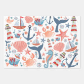 Nautische strand anker zee schelpen zeilboot patro inpakpapier vel (Voorkant 2)