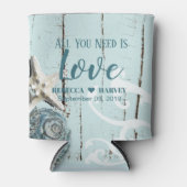 nautische strand aqua blauwe zeeschelp zeesterren  blikjeskoeler (Voorkant)