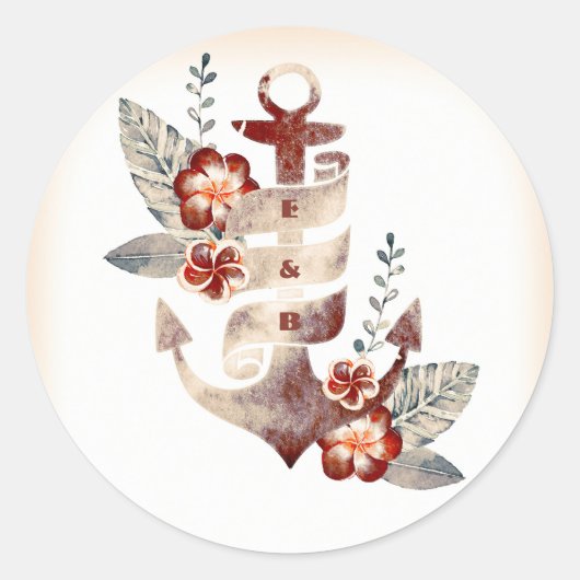 nautische strand bloemanker bruiloft zegel (Voorkant)