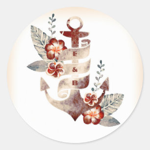 nautische strand bloemanker bruiloft zegel