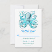 nautische strand bruiloft RSVP kaart met octopus (Voorkant)
