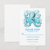 nautische strand bruiloft RSVP kaart met octopus (Voorkant / Achterkant)