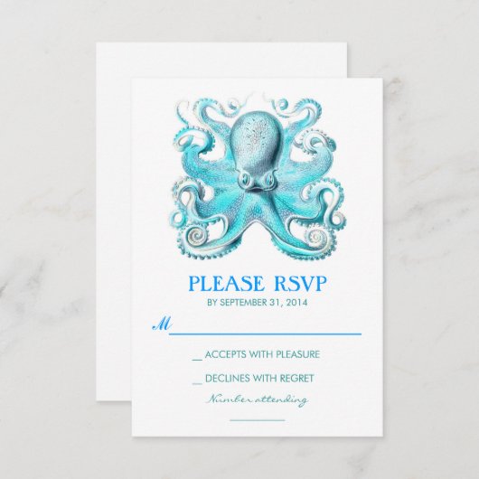 nautische strand bruiloft RSVP kaart met octopus (Voorkant / Achterkant)
