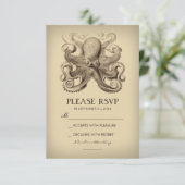 nautische strand bruiloft RSVP kaart met octopus (Staand voorkant)