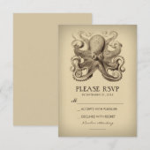 nautische strand bruiloft RSVP kaart met octopus (Voorkant / Achterkant)