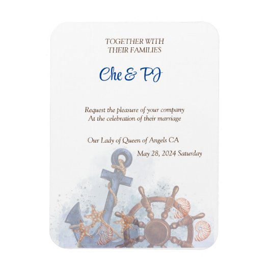 nautische strand bruiloft thema uitnodiging magneet (Verticaal)