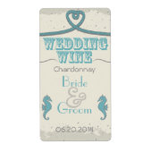 Nautische Strand Hart Knoop Trouwwijn Etiket (Voorkant)