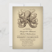 nautische strand huwelijksuitnodiging met octopus kaart (Voorkant)