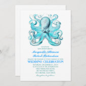 nautische strand huwelijksuitnodiging met octopus kaart (Voorkant / Achterkant)