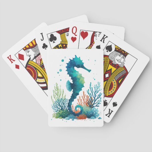 nautische/strand/kust zeepaardjes kunst pokerkaarten (Achterkant)