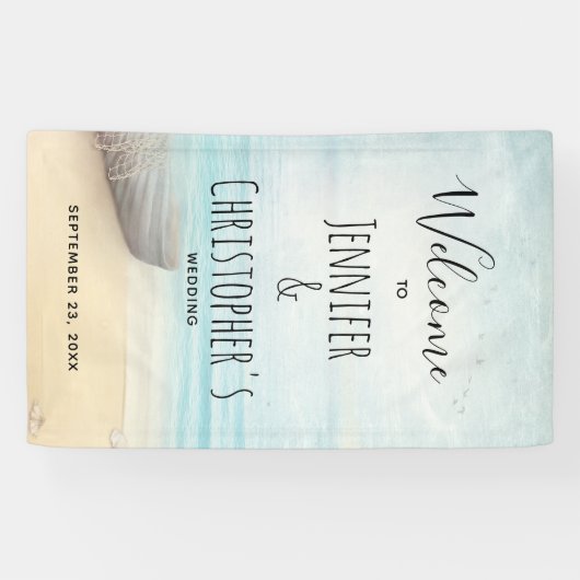 Nautische strand scène kust thema bruiloft banner (Horizontaal)