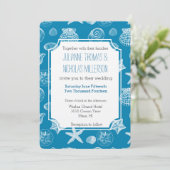 Nautische strand schelpen Aqua White bruiloft Kaart (Staand voorkant)